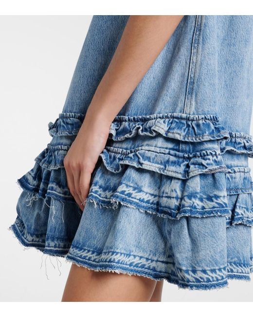 Ganni Blue Ruffled Denim Minidress