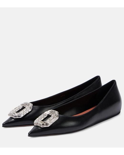 AMINA MUADDI Black Camelia Leather Ballets