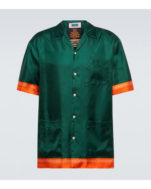Gucci Green Silk Satin Shirt for men