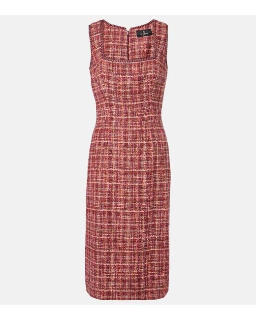 Etro Red Cotton And Wool-Blend Midi Dress