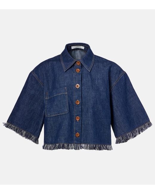 Zimmermann Blue Rhiannon Fringe Denim Shirt