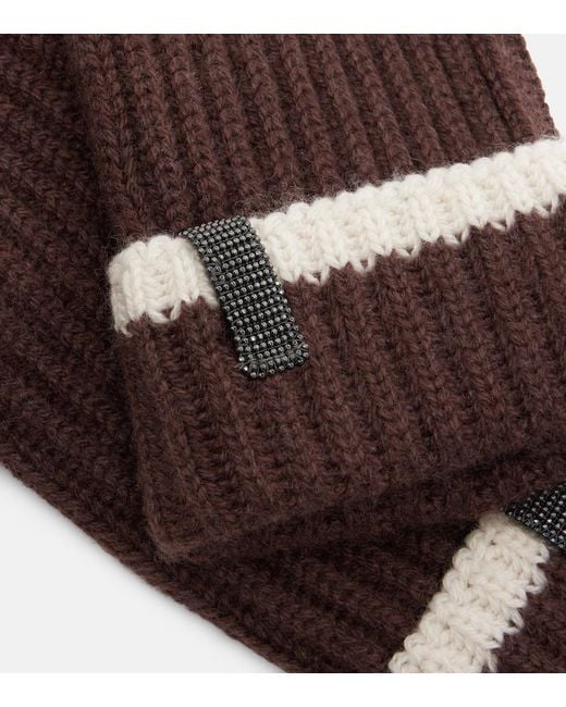 Brunello Cucinelli Brown Monili Ribbed-Knit Cashmere Mittens