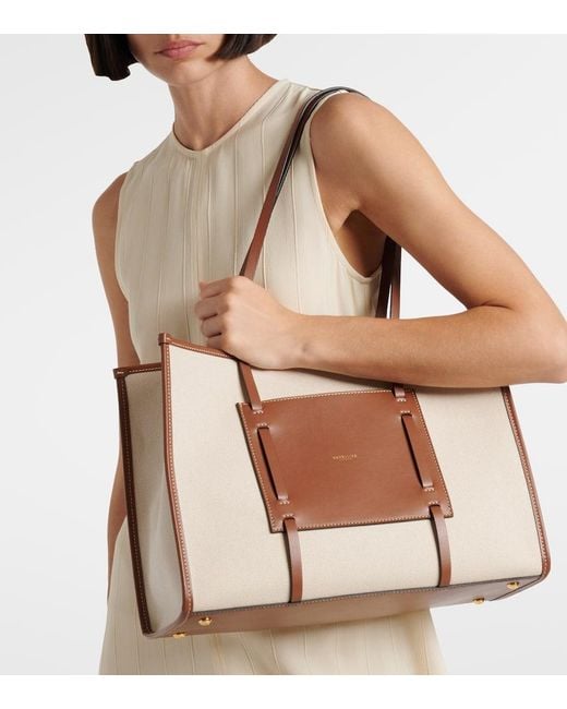 DeMellier London Brown Capri Leather-Trimmed Canvas Tote Bag