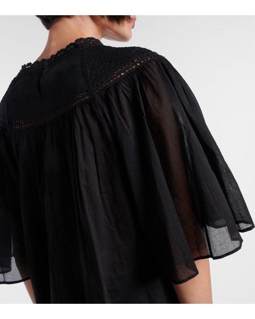 Isabel Marant Black Garia Lace-Trimmed Cotton Blouse