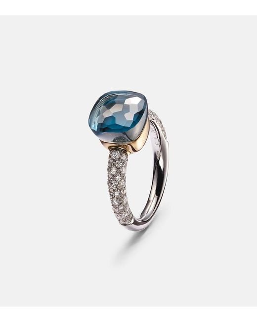 Pomellato Nudo 18kt Gold Ring With London Blue Topaz And Diamonds