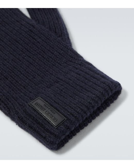 Giorgio Armani Blue Ribbed-Knit Cashmere Gloves for men