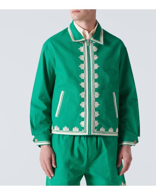 Bode Green Ripple Embroidered Cotton Jacket for men
