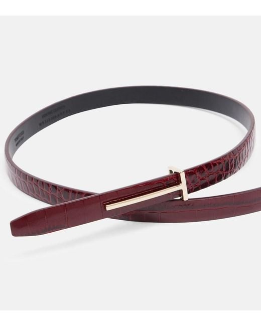 Tom Ford Red Croc-Effect Leather Belt