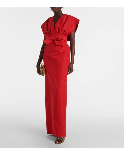 Carolina Herrera Red Bow-Detail Silk Faille Gown
