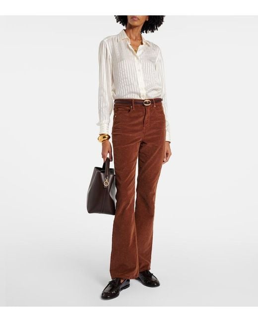 Veronica Beard Brown Cameron Cotton Corduroy Flared Pants