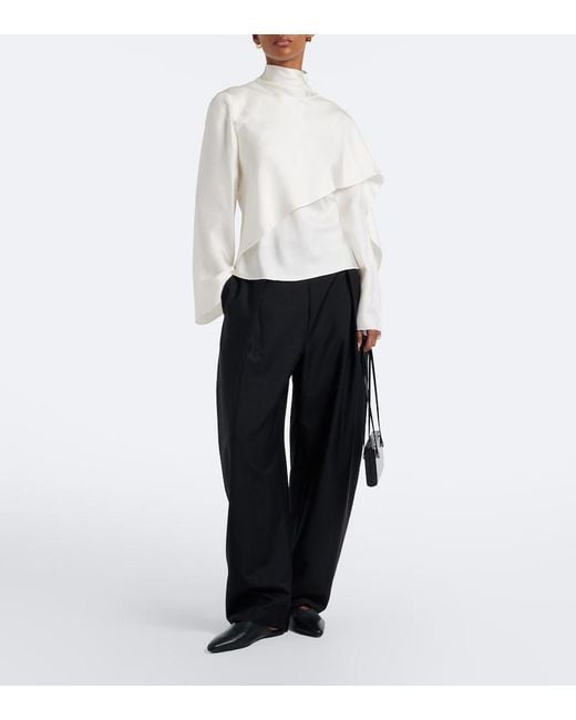Rohe White Caped Silk Satin Turtleneck Top