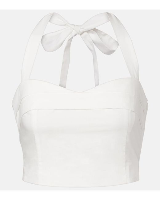 Posse White Rue Halterneck Cotton Crop Top