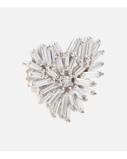 Pendientes Classic Small Heart de oro blanco de 18 ct con diamantes Suzanne Kalan de color White