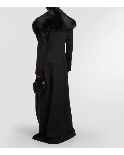 Costarellos Black Faux Fur-trimmed Wool-blend Coat