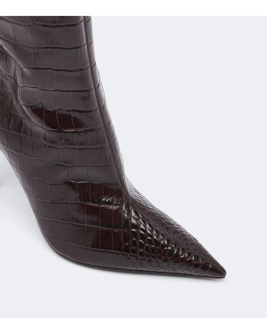 Paris Texas Black Vera Croc-Effect Leather Knee-High Boots