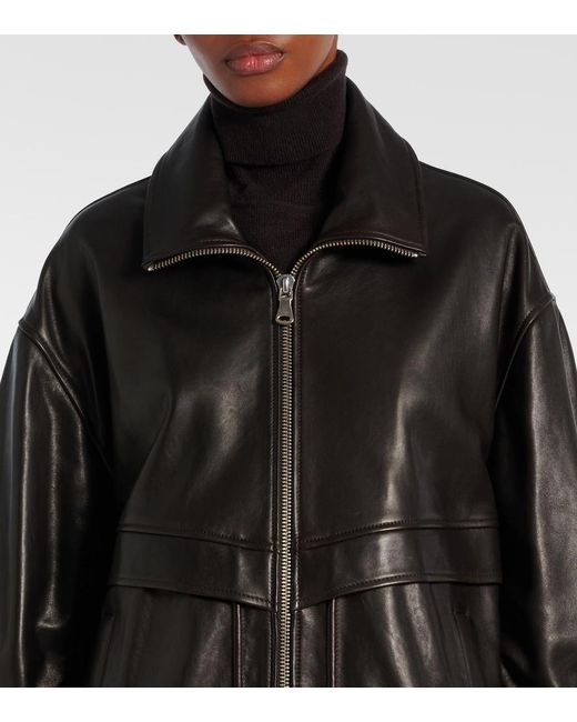 Nour Hammour Black Beck Leather Bomber Jacket