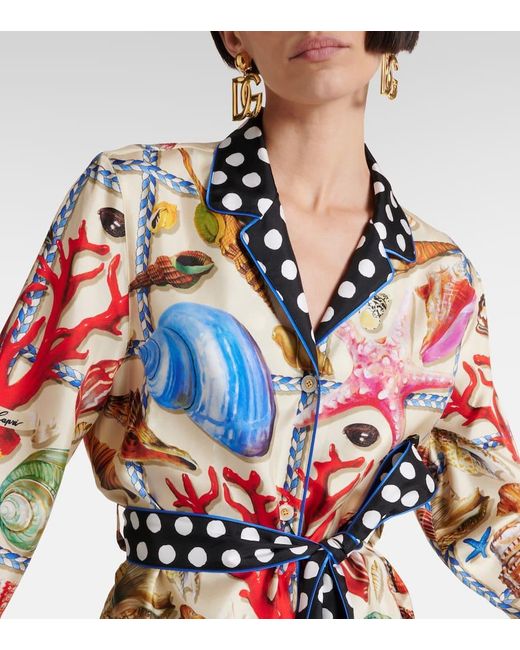 Dolce & Gabbana Multicolor Bedrucktes Hemd Capri aus Seidensatin