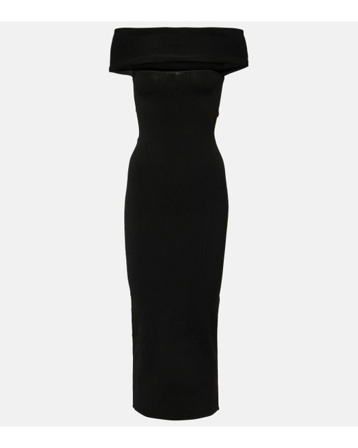 Totême  Black Ribbed-knit Mid Dress