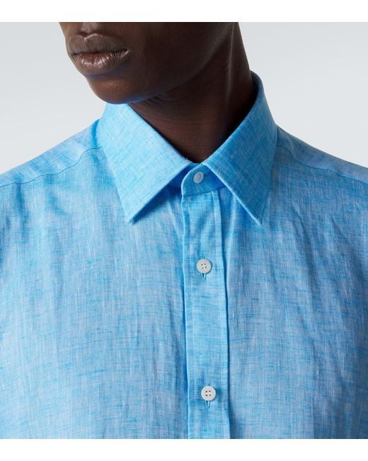 Charvet Blue Linen Shirt for men