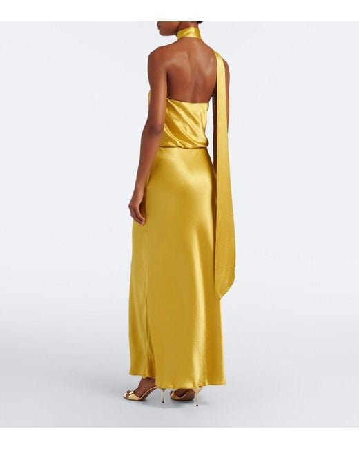 Staud Yellow Estelle One-Shoulder Satin Maxi Dress