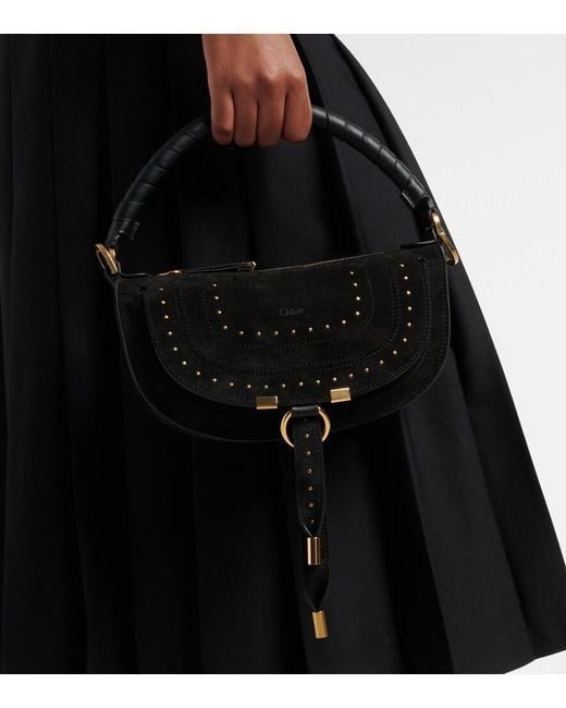 Chloé Black Marcie Small Studded Suede Shoulder Bag