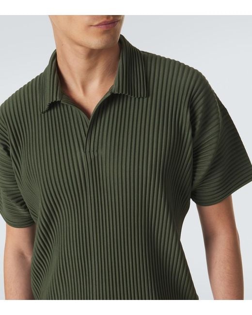 Homme Plissé Issey Miyake Green Color Pleats 2 Polo Shirt for men