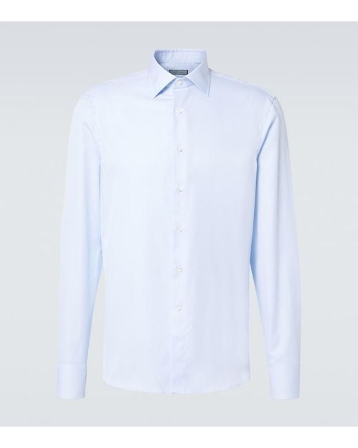 Canali Blue Cotton Poplin Shirt for men
