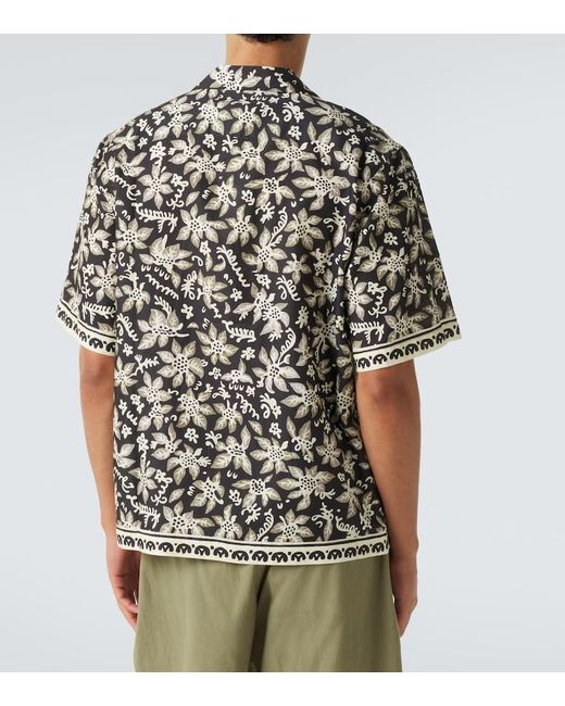 Commas Black Printed Cotton And Silk Bowling Shirt for men