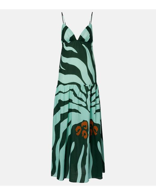 Johanna Ortiz Green Zea Palm Cotton Poplin Maxi Dress