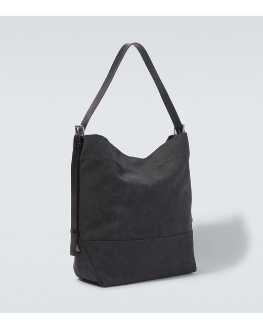 Lemaire Black Leather-Trimmed Canvas Tote Bag for men