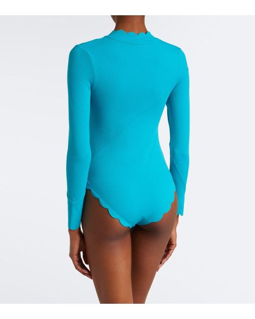 Marysia Swim Blue North Sea Scalloped Rashguard Swimsuit