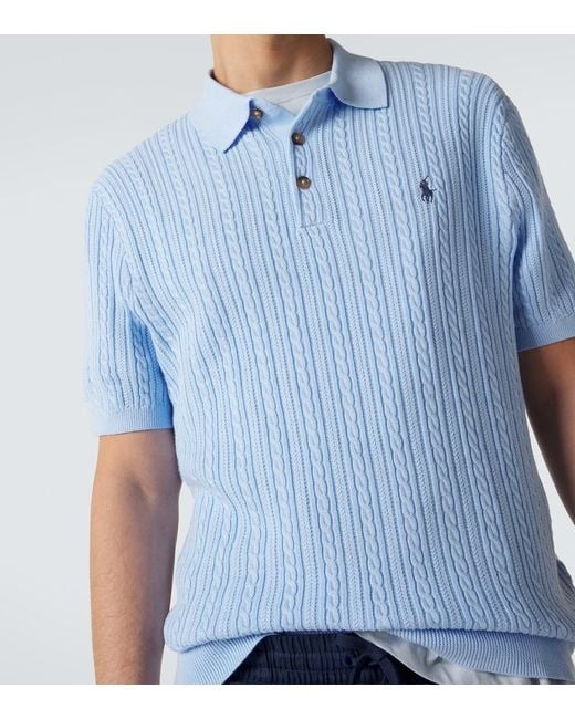 Polo Ralph Lauren Blue Cable-Knit Cotton Polo Sweater for men