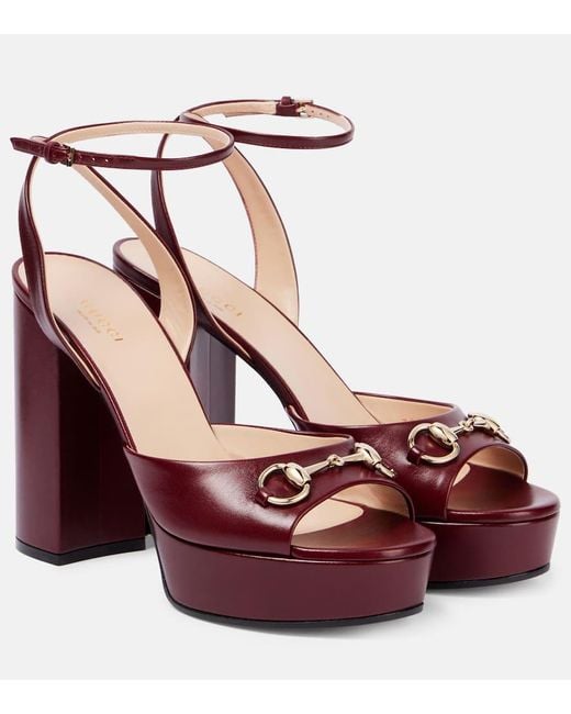 Gucci Red Horsebit Platform Sandal, Leather