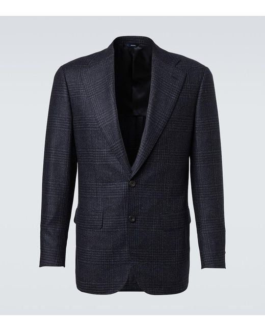Thom Sweeney Blue Checked Wool And Silk Blazer for men