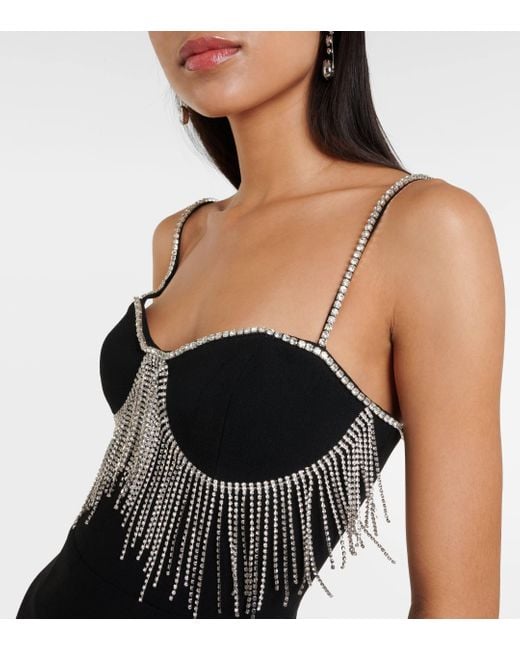 Rebecca Vallance Black Estelle Embellished Crepe Midi Dress
