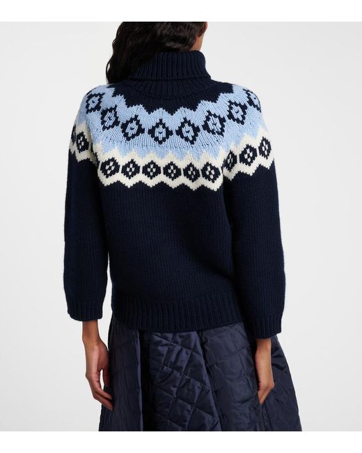 Prada Blue Fair Isle Wool And Cashmere Sweater