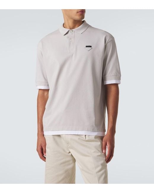 Prada White Layered Cotton Pique Polo Shirt for men