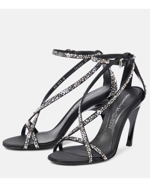 Alexander McQueen Black Twisted Armadillo Embellished Satin Sandals