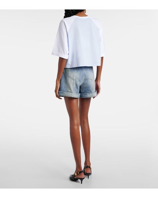 Balmain Blue T-Shirt Aus Baumwoll-Jersey