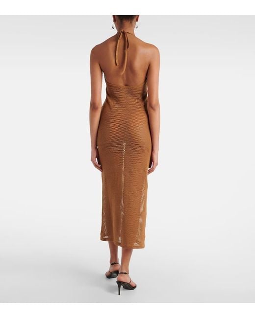 Courreges Brown Sheer Cotton Mesh Midi Dress