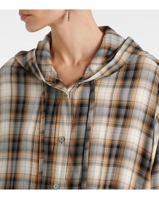 Camisa Cropped A Cuadros Con Capucha Acne de color Brown