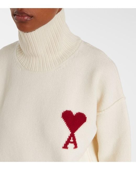 AMI White Ami De Cour Virgin Wool Turtleneck Sweater