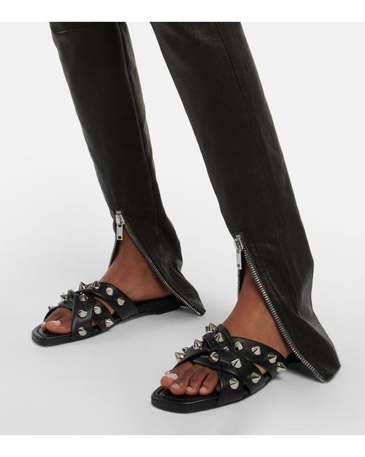Christian Louboutin Black Fräulein Spika Flache Ledersandalen