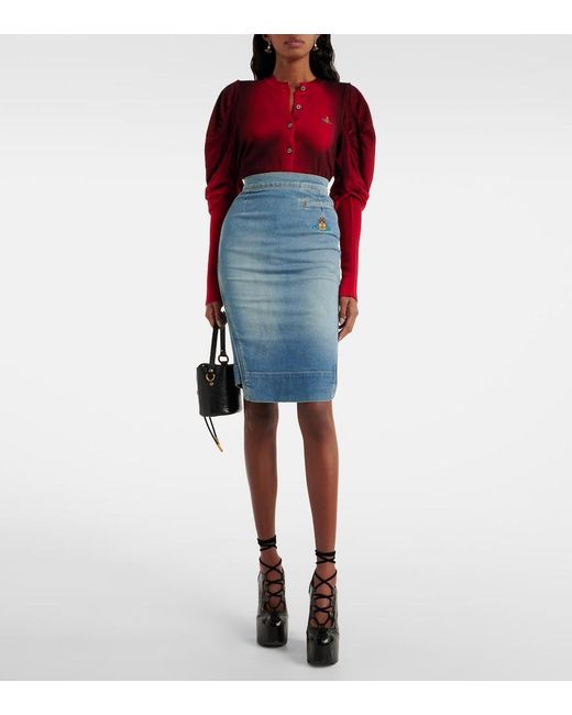 Vivienne Westwood Blue Orb Denim Pencil Skirt