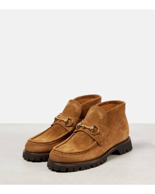 Gucci Brown Horsebit Suede Ankle Boots