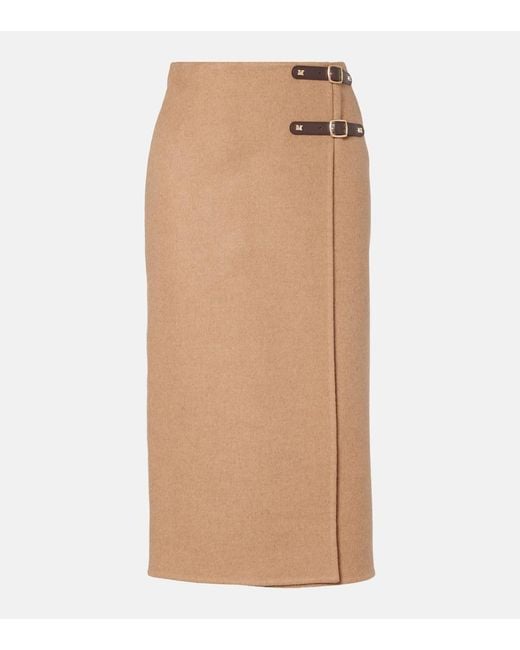 Max Mara Natural Curzio Wool Wrap Skirt
