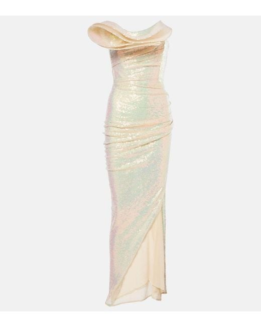 Maticevski Natural Exhilarate Ruffled Sequined Maxi Gown