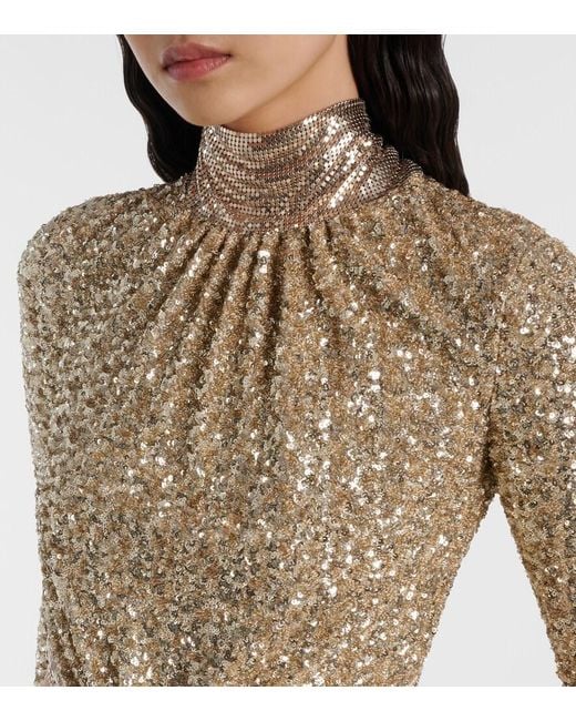 Rabanne Natural Sequined Gathered Gown