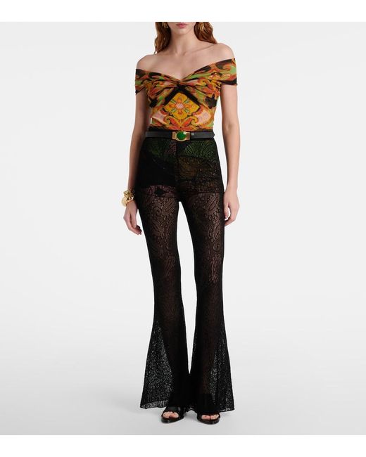 Etro Yellow Printed Off-Shoulder Bodysuit