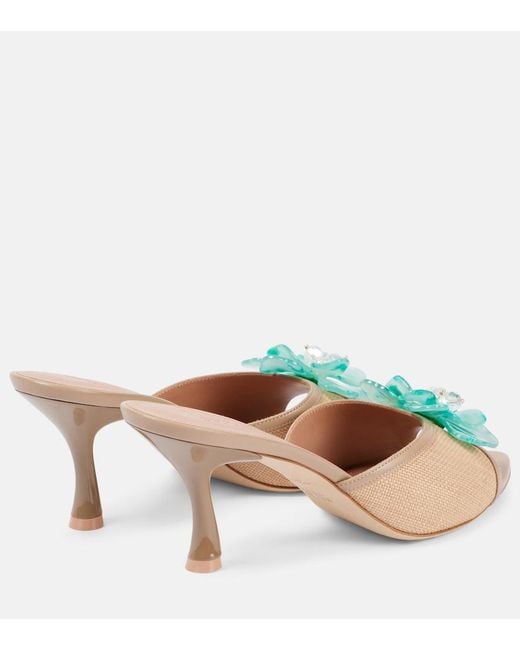 Malone Souliers Blue Cyd 70 Embellished Leather-Trimmed Mules